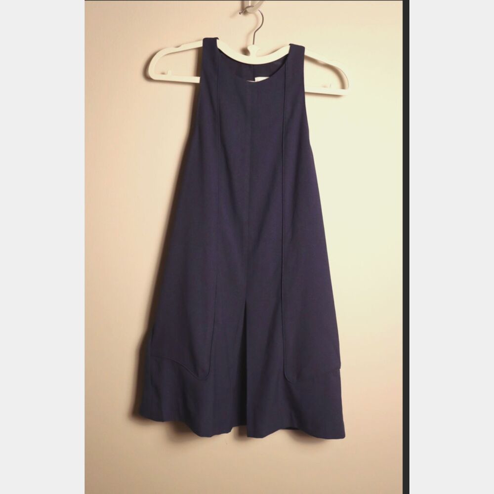 Finders Keepers Navy Pleated Sleeveless A-Line Sheath Dress XS Pockets
